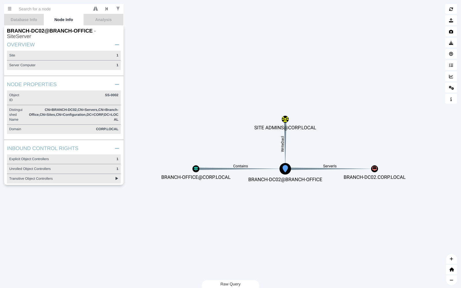 SiteServer Node Info panel showing its site, the computer it maps to and its controllers